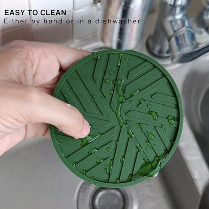 Silicone Drink Coasters, Set of 6, with Groove Patterns and Gold Holder - Olive Green - color: Olive Green