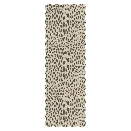 2x6 Leopard Runner Rug for Hallway Bathroom Kitchen Washable Non Slip | Cheetah Animal, Beige Brown, Entryway Bedroom Laundry Room Bedside, Soft Morden Cool, Thin Low Pile Foldable, Water Repellent - color: Leopard / Beige and Brown / Scalloped, size: 2'