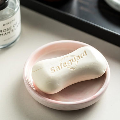 Round Marble Soap Tray, Small Ceramic Soap Dish, Cute Women Trinket Plate (Pink) - color: Pink