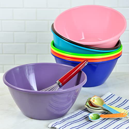 Youngever 11 inch 120 Ounce Plastic Mixing and Serving Bowls, Large Popcorn Bowls, Salad Bowls, Chip and Dip Serving Bowls, Set of 9 (Rainbow) - color: Rainbow
