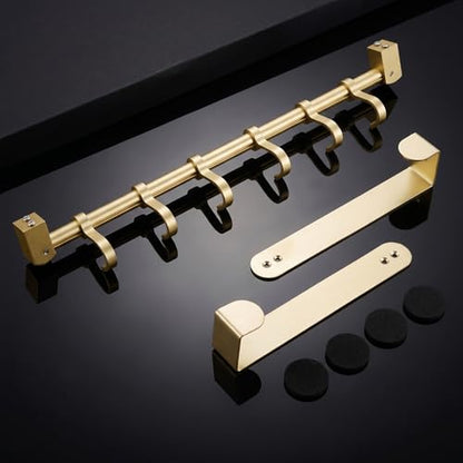 Over the Door Hooks, Gold 6 Hooks Adjustable Aluminum Door Hanger | Sliding Hooks Heavy Duty Door Hanger Organizer for Towel Coat Robe Hat Bag, No Drilling Over Door Rack for Bathroom Bedroom