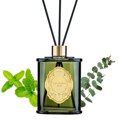 M&SENSE 8.4 oz Large Reed Diffuser for Home | Eucalyptus Mint Scent Oil Diffuser with Sticks | Bedroom Bathroom Living Room Decor - color: Eucalyptus Mint