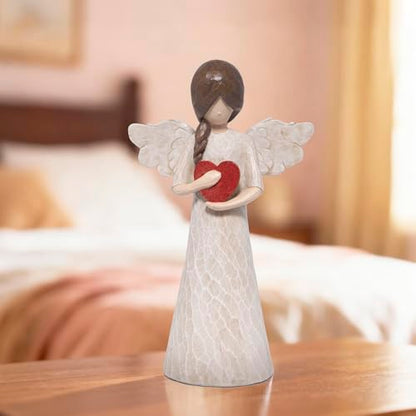 Hodao Angel Figurine with Heart — Wood-Carved Look Resin Christmas Decorations, Indoor Home Decor Ornaments, 8.5" Tall Guardian with Red Heart, Hand-Painted Figurines for Shelf, Mantel & Gift-Giving - style: Z-holding heart-big