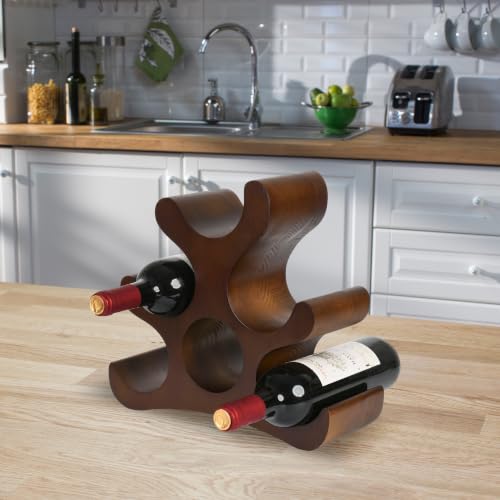 Countertop Wine Rack - 6 Bottle Wooden Wine Rack - Freestanding Wine Bottle Holder Stand - Wine Storage Rack for Cabinet Pantry Bar Kitchen - color: Walnut Brown