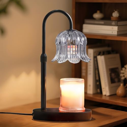 Candle Warmer Lamp with Timer: Adjustable Dimmable Height Adjustable - Flower Shape Wax Lamp Jar Candles No Flame Modern Home Decor Table Lights - Vintage Home Bedroom Decor - color: Gray