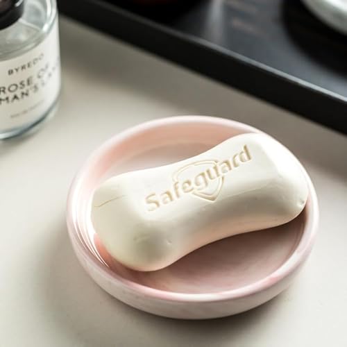 Round Marble Soap Tray, Small Ceramic Soap Dish, Cute Women Trinket Plate (Pink) - color: Pink