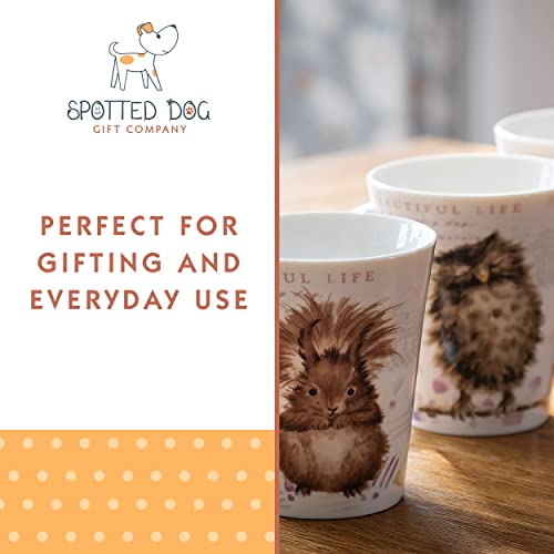 SPOTTED DOG GIFT COMPANY Animal Coffee Mugs Set of 4, 12.2 oz Ceramic Mugs & Tea Cups with Owl Squirrel Chicken Goose Designs, Microwave & Dishwasher Safe, Animal Lover Gifts for Women & Men