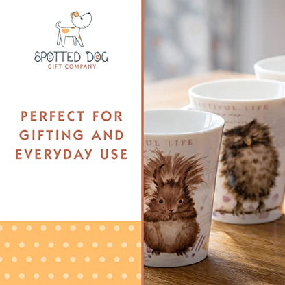 SPOTTED DOG GIFT COMPANY Animal Coffee Mugs Set of 4, 12.2 oz Ceramic Mugs & Tea Cups with Owl Squirrel Chicken Goose Designs, Microwave & Dishwasher Safe, Animal Lover Gifts for Women & Men