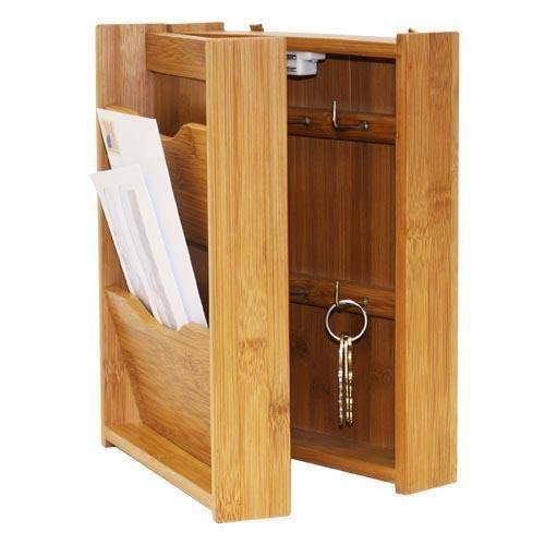 Linen Store Bamboo 2 Tier Mail and Key Holder, Decorative Wall Mounted Key and Mail Rack Organizer Door in Door and Letter Sorter Holder for Entryway, Kitchen, Mudroom, Home Office Organization