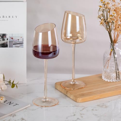 KAMMAK Crystal Red Wine Glasses Set of 2, 9.47 oz Stemmed Glasses, XH014 | Hand Blown, Bordeaux Wine Glasses, Thin Rim & Long Stem, Red & White, Daily Use, Wedding or Birthday Gift for Women - size: 8KPXH014