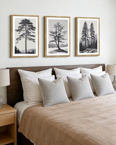 Drsoum Vintage Black Gray Tree Wall Art Framed Antique Retro Forest Prints Modern Rustic Artwork Bedroom Farmhouse Ready to Hang 16x24in Natural Framed - color: Forest Prints, size: 24L" x 16W", Natural Framed