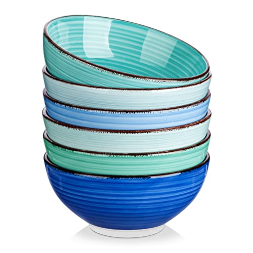 vancasso Bonita 27 Oz Cereal Bowls Set of 6, Blue Ceramic Bowls for Kitchen, 6 Inch Soup Bowls, Dishwasher & Microwave Safe - color: Cool Color, size: 27 Oz