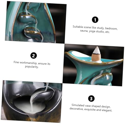 Happyyami Backflow Incense Burner Ceramic Censer Holder Decorative Home Aromatherapy Incense Holder for Meditation and Living Room Desktop Ornament