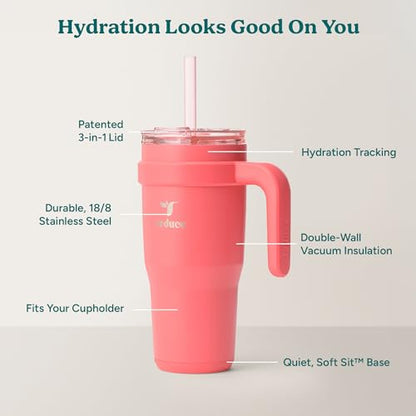 REDUCE 24 oz Stainless Steel Tumbler with Handle - Dual-Wall Vacuum Insulated Travel Mug, Sweat-Proof Lid & Reusable Straw - Keeps Drinks Cold for 24 Hrs, Fits Cupholders, Dishwasher Safe - Daiquiri - color: Daiquiri, size: 24 Ounces