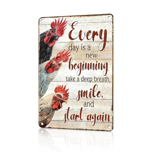Chicken Metal Sign Chicken Coop Metal Decor Every Day Is A New Beginning Tin Signs Vintage Farmhouse Poster Rustic Wall Decor For Home Farm Poultry House Office Cafe Kitchen Bar 12 * 8 In - color: Vintage Chicken Tin Sign 1, size: 20X30cm(12*8in)