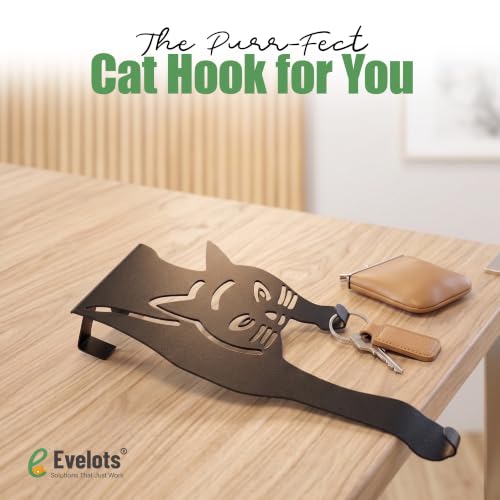 Evelots Cat Over The Door Hooks for Hanging - Black - Over The Door Organizer - Strong Metal Hooks - size: 1 Pack, style: Scratching Cat Design