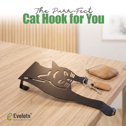 Evelots Cat Over The Door Hooks for Hanging - Black - Over The Door Organizer - Strong Metal Hooks - size: 1 Pack, style: Scratching Cat Design