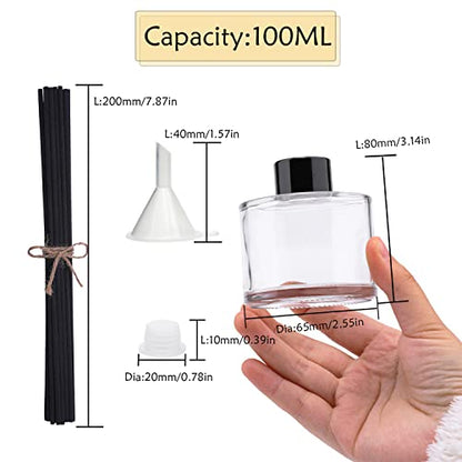 4PCS Fragrance Glass Diffuser Bottles, Refillable Diffuser Bottles with 20pcs Reeds Sticks & Black Caps & Funnel, Diffuser Jars for Home Oil Fragrance Decoration Girl Women Gift (100ML) - size: 100ML