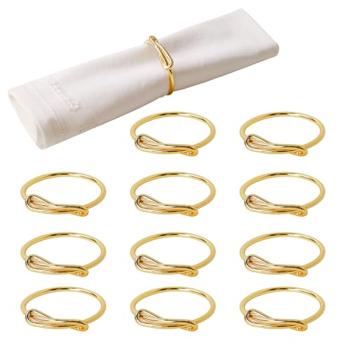 wonlex Gold Napkin Rings Set of 12, Elegant Modern Napkin Ring Buckles Cute Brushed Napkin Rings Serviette Napkin Holder Ring for Weddings Dinner Engagement Party Table (Infinity Knot-Gold) - style: Infinity Knot-Gold