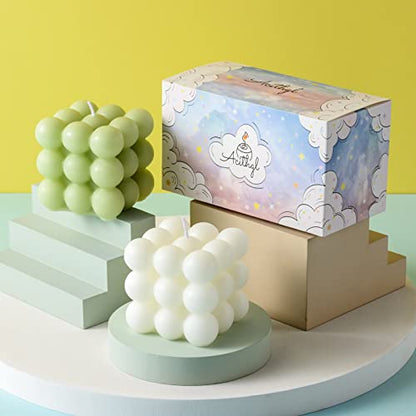 Bubble Candle - Cube Soy Wax Candles, Home Decor Candle, Scented Candle Set 2 Pieces, Home Use and Gifting (White+Green) - color: White+Green