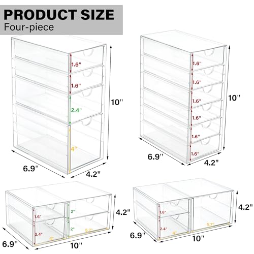 Prsildan 17 Drawers Teacher Toolbox Office Supply Organizer, Set of 4 | Clear Acrylic, Pull Out, Craft Desk Art Supply Accessories Vanity Countertop Bathroom Kitchen Cabinet Makeup Storage - size: 17 Drawers