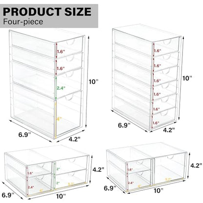 Prsildan 17 Drawers Teacher Toolbox Office Supply Organizer, Set of 4 | Clear Acrylic, Pull Out, Craft Desk Art Supply Accessories Vanity Countertop Bathroom Kitchen Cabinet Makeup Storage - size: 17 Drawers