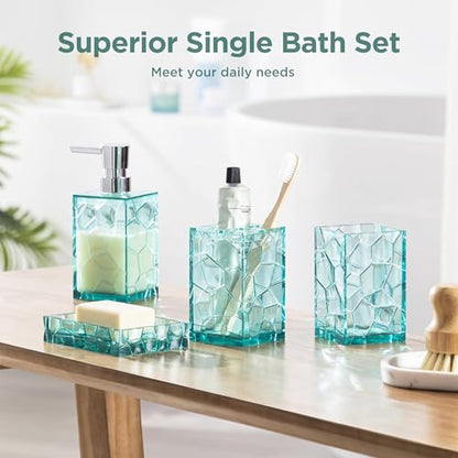HBlife Bathroom Accessories Set, Acrylic Bathroom Counter Set of 4 | Boho acrylic bathroom decor, 4-pc: holder, soap, tumbler, dish, Easy-clean & rustproofd, Ideal housewarming gift - style: Teal Blue