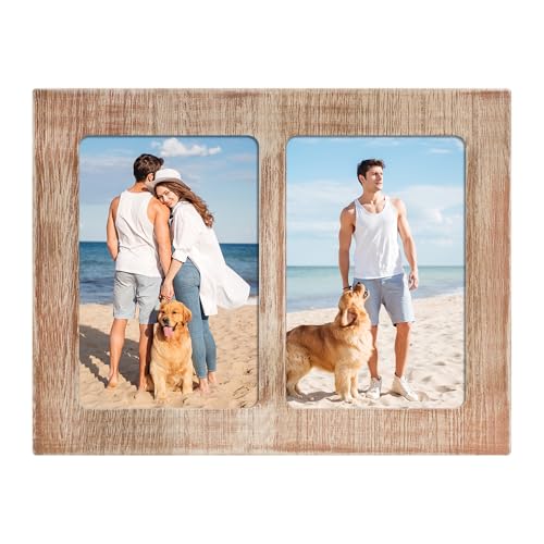 YESKAY 4x6 Picture Frame Collage - Double Picture Frames 4 x 6 Rustic Brown Wood Frame with Tempered Glass,2 Picture Frame 4 by 6 Wall Decor or Tabletop 1 Pack - color: Rustic Brown, size: 4x6 - 2 Opening(OD:7.7X10in)