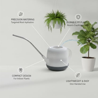Long Spout Watering Can for Indoor Plants, Durable PP Plastic Pot Waterer with Precision Flow Control for Hanging Baskets and Dense Foliage - color: White