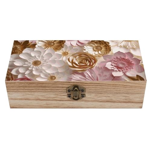 Wood Storage Box White Gold FlowersRetro Decorative Organizer with for Photos Letters Keepsakes for Home Study Desk