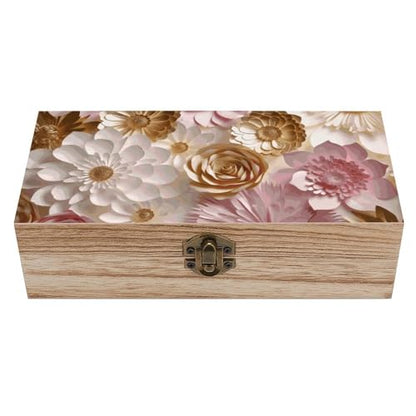 Wood Storage Box White Gold FlowersRetro Decorative Organizer with for Photos Letters Keepsakes for Home Study Desk