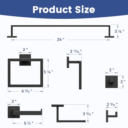 Luxbaro 10-Pieces 24 Inch Matte Black Bathroom Accessories, Wall Mounted | SUS304 Stainless Steel Black Towel Bar Set, Bathroom Hardware Set, Bathroom Towel Holder Set - size: 26 Inch (10 Pieces)