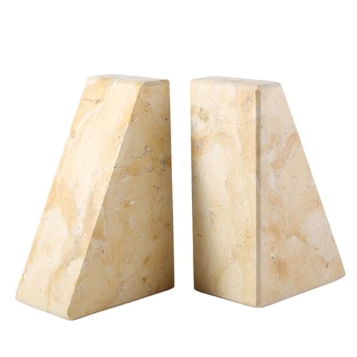 Marble Bookends for Shelves, Large Bookends for Heavy Books, Non-Slip Heavy Duty Book Stopper for CD/Movies, Aesthetic Decorative Bookends for Shelves Table Home Decor(Gold) - color: Trapezoid-yellow