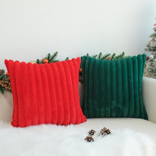 JOJUSIS Faux Fur Plush Throw Pillow Covers, Dark Green, 22 x 22-Inch - color: Dark Green, size: 22" x 22" (Pack of 2)