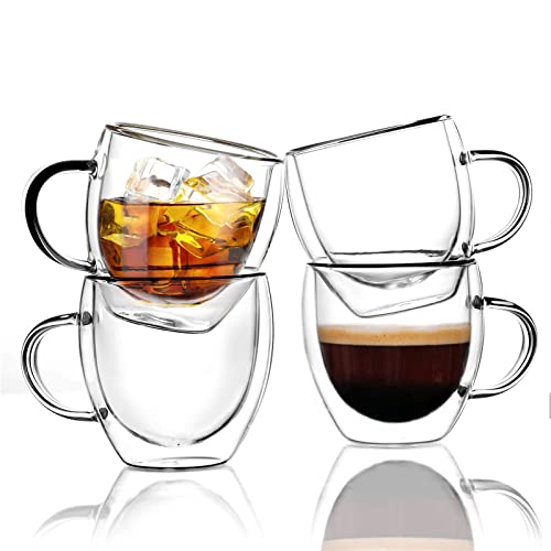 KitchenTour Insulated Coffee Mug 2.5 oz- Double Wall Glass Coffee Cup with Handle Set of 4 - Clear Glass Drinkware for Espresso，Cappuccino, Latte，Hot Beverages - style: 2.5oz