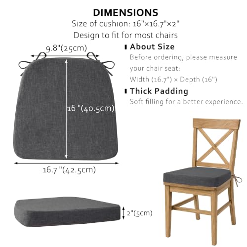 ELFJOY Non-Slip Chair Cushions for Dining Chairs Dark Grey 16.7"x16" | 4 Pack, with Ties and Washable Cover, U Shape, Breathable Fabric, for Kitchen Dining Office Folding Chairs，Comfortable - color: Dark Grey