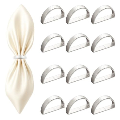 12 Pcs Stainless Steel Napkin Rings - Silver Napkin Holder(Semicircle) | Matt Gold Napkin Holder Buckles for Table Kitchen Dinner Party Wedding Christmas Party - size: 12Pcs Silver