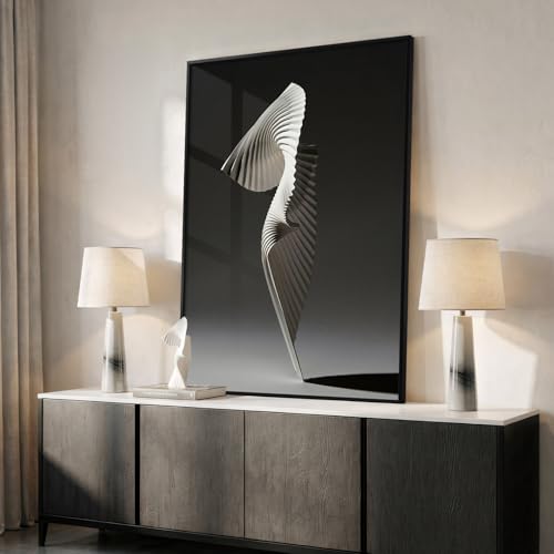 Framed Black and White Abstract Wall Art, Modern Elegant Large Prints Paintings, Contemporary Minimalist Geometric Pictures for Living Room Dining Room Bedroom Hallway Wall Decor 24x36 In - color: Black A