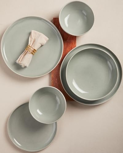 Ceramic Dinnerware Sets for 4, 12pcs Plates and Bowls Sets Dish Set | Stoneware Dishware sets, Microwave & Dishwasher Safe, Cereal Bowls and Dinner Plates Set, Stackable Dishes Set, Dusty Green - color: Dusty Green, size: Set (12pcs)