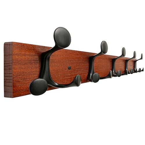 SKOLOO 24-Inch Cherry Wood Coat Rack Wall Mount with 5 Triple Hooks - Ideal for Family Entrances, Classrooms, and Pet Supplies Storage - Perfect Coat Hooks for Wall - color: Cherry, size: 24 inch with 5 hooks