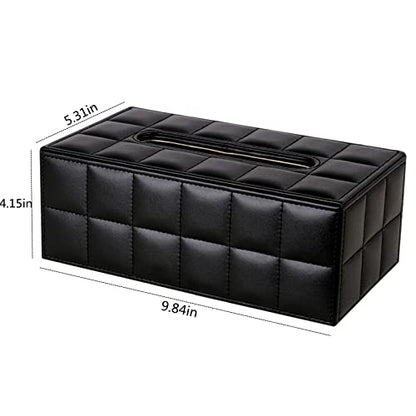 High-end Fashion PU Leather Tissue Box Holder Business Black, Rectangular Napkin Holder Drawer Paper Dispenser, Home Office Car Tissue Holder with Magnetic Bottom (Black Checkered) - color: Black Checkered