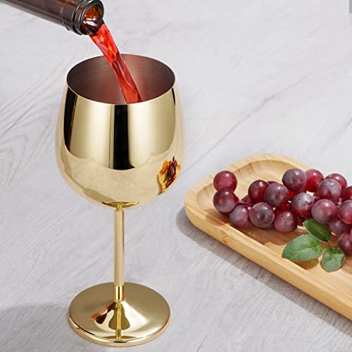 Lifecapido Stainless Steel Wine Glasses Set of 4, 18oz Stainless Steel Wine Goblets, Stemmed Metal Wine Glasses with Cup Brush for Party Office Wedding Anniversary, Great for Red White Wine (Gold) - color: Gold
