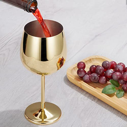 Lifecapido Stainless Steel Wine Glasses Set of 4, 18oz Stainless Steel Wine Goblets, Stemmed Metal Wine Glasses with Cup Brush for Party Office Wedding Anniversary, Great for Red White Wine (Gold) - color: Gold