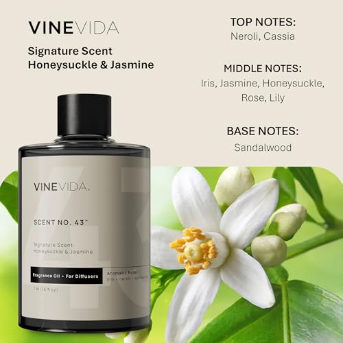 VINEVIDA [16 Fl Oz] Honeysuckle & Jasmine Fragrance Oil for Cold Air Diffusers, Essential Oils for Diffuser Oil Refill & Air Freshener Room Spray - size: 16 Fl Oz (Pack of 1)