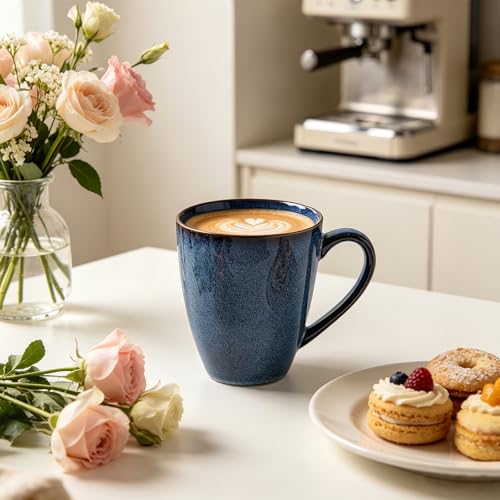 MONITO 17 OZ Coffee Mugs Set of 6, Large Ceramic Blue Coffee Mugs Set with handle for Tea/Latte/Milk/Cocoa, Funny Tea Cups for Office and Home, Engagement Gifts. (Starry Blue) | Mugs with Gold Rim for Latte,Tea&Cocoa,Dishwasher&Microwave Safe,Reactive Gla