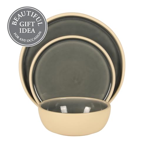 Gibson Elite - Made in Portugal - Port Gaia 12 Piece (Service for 4) Plates and Bowls Reactive Glaze Dishes Stoneware Ceramic Dinnerware Set - Blue - color: Blue (12pc Dinnerware Set)