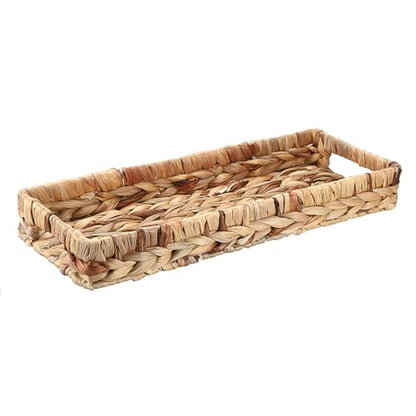 Hipiwe Wicker Toilet Tank Basket 16.9" Woven Bathroom Vanity Basket Tray | Rectangle Baskets Organizer for Long Back of Toilet, Water Hyacinth Decorative Countertop Tray for Paper Hand Towel - size: 16.9" x 6.3" x 2.4"