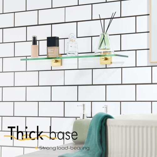 KOKOSIRI Wall Shelves 20-Inch Floating Tempered Glass Shelf Bathroom Hardware Kitchen Hanging Rack Shower Storage, Brushed Gold Stainless Steel B1107BG-L20 - color: Brushed Gold, size: 20-Inch
