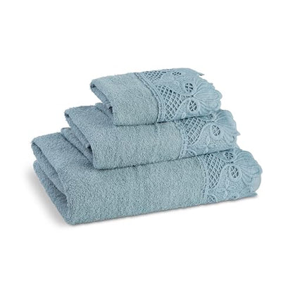 Zahari Home 3 Piece Laced Towel Set - Stylish Soft Plush Cotton Towels with Hand Towel & Washcloth - Highly Absorbent Towels for Bathroom, Gym, Hotel & Spa (Macramee Blue) - color: Macramee-blue