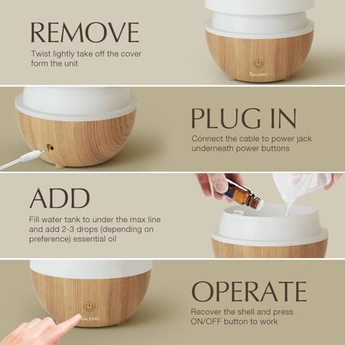 SALKING Essential Oil Diffuser with Luxury Hotel Fragrance Oil Set, 100ml | Aromatherapy Diffuser for Home, Ultrasonic Diffuser, Auto Shut-Off, 8 Color LED Lights, Cool Mist Humidifier,Quiet, Bedroom - color: Wooden Grain + Oil